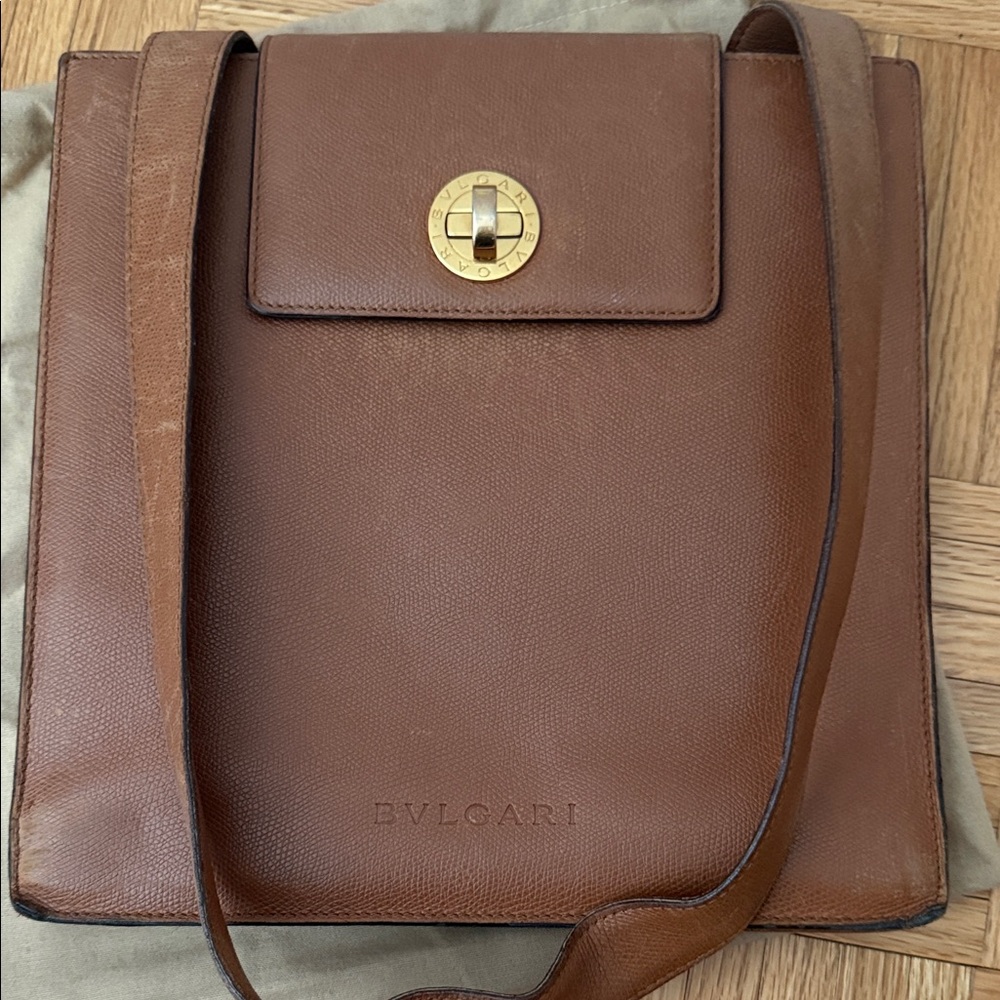 Vintage Bvlgari Tan Leather Messenger Bag